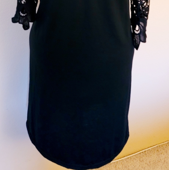 New Vintage Black Holiday Dress Cold Shoulder Lace Sleeves Large - Picture 2 of 5